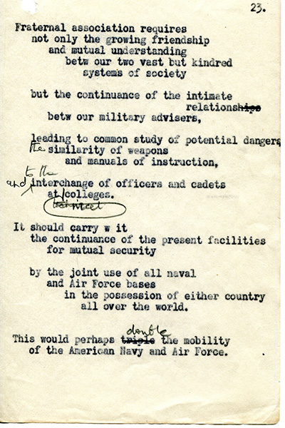 page 23 of Churchill's typed draft of Sinews of Peace speech