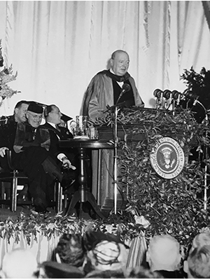Sir Winston Churchill delivering Sinews of Peace speech